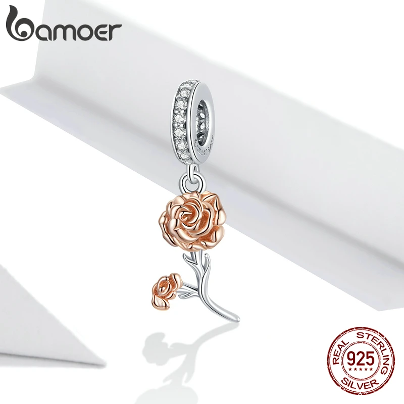Bamoer 925 пробы серебро розовое золото Гвоздика Кулон CZ цветок Шарм для