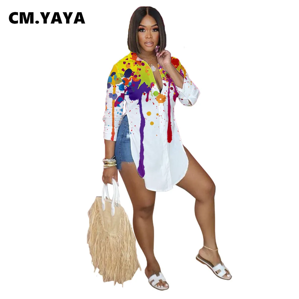 Рубашка женская летняя однобортная с градиентным принтом и длинным рукавом |