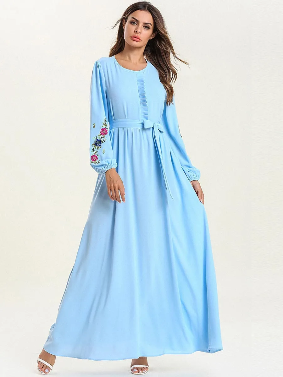 Мусульманская абайя женское хиджаб платье этнический цветок со шнуровкой