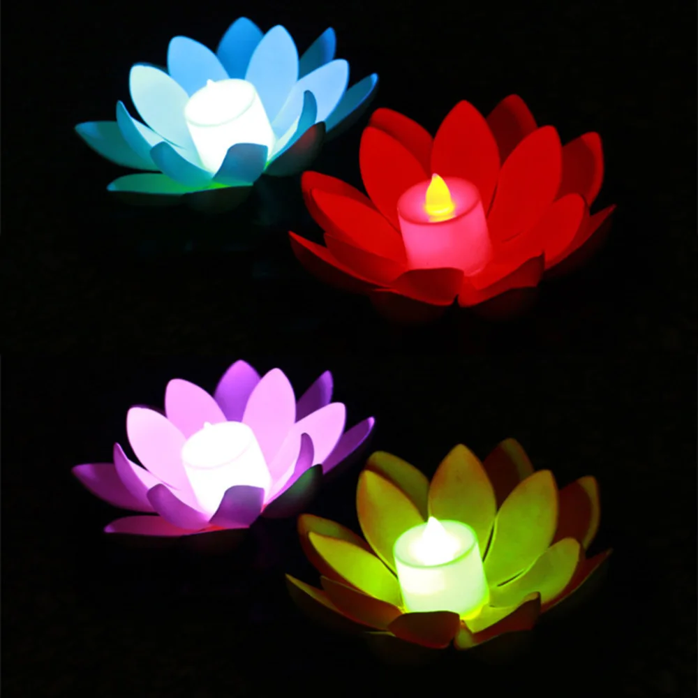 

Floating Lotus Lights Pool Pond Lightflower Outdoor Lamps Float Decorationslantern Solar Wishing Lanterns Decorative Led Flowers
