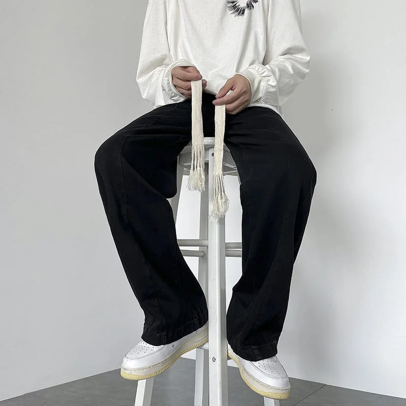 Black/Blue Baggy Jeans Men Fashion Retro Casual Wide-leg Pants Men Streetwear Loose Hip-hop Straight Denim Pants Mens Trousers