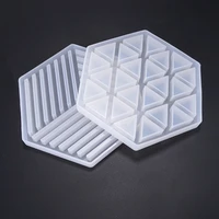 resin epoxy mold silicone hexagon shaped cup concrete coaster molds striped triangles hollow casting diy cement tray mold