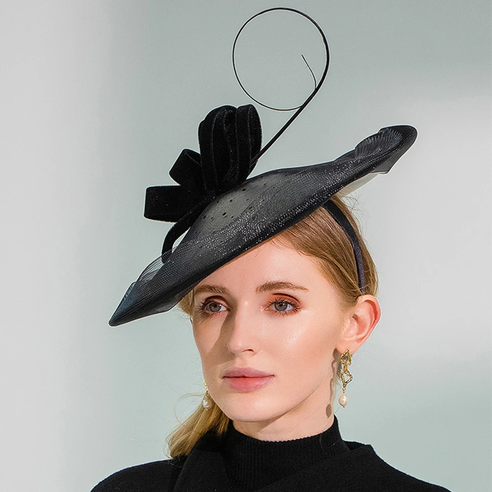 Женская шляпка-вуалетка с перьями FS черная шляпка-Вуалетка вуалью для свадебной