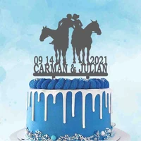 personalized wedding topper custom name date bride groom riding horse silhouettes for wedding anniversary party decoraation