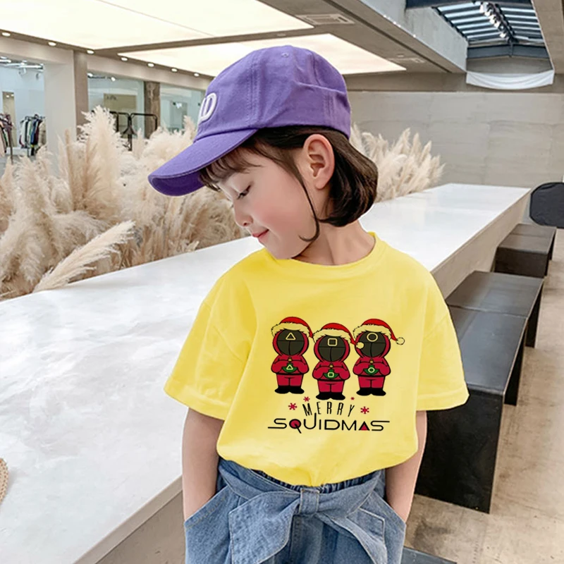 

Children's Baby Animation Clothing Summer Printed Cartoon Clothes T-Shirts Little Boys And Girls Squid Game Ostume Christmas