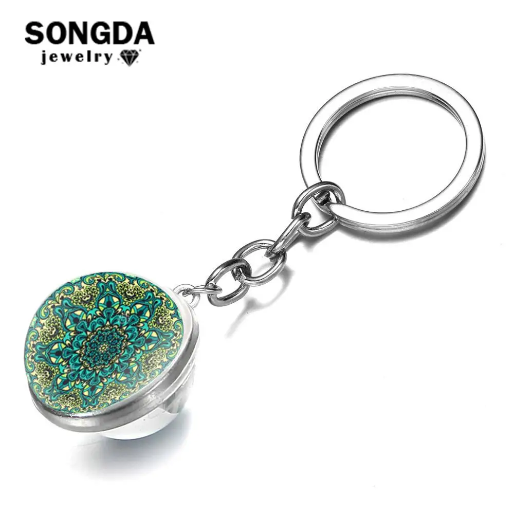 SONGDA индийский Йога Мандала камнем времени Брелок Серебряный Цвет с живописным