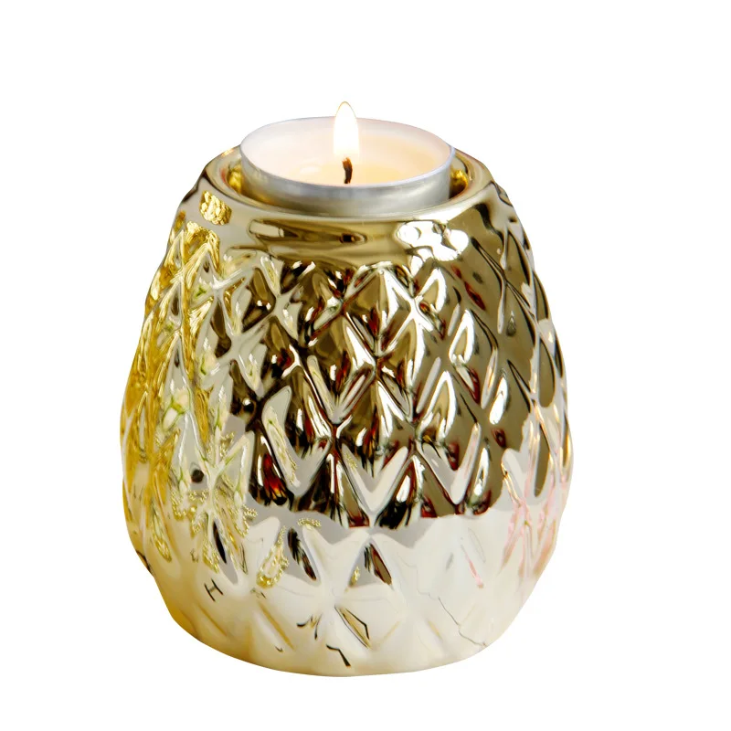 

European style home furnishings luxury diamond grain gold silver ceramic candle holder cup
