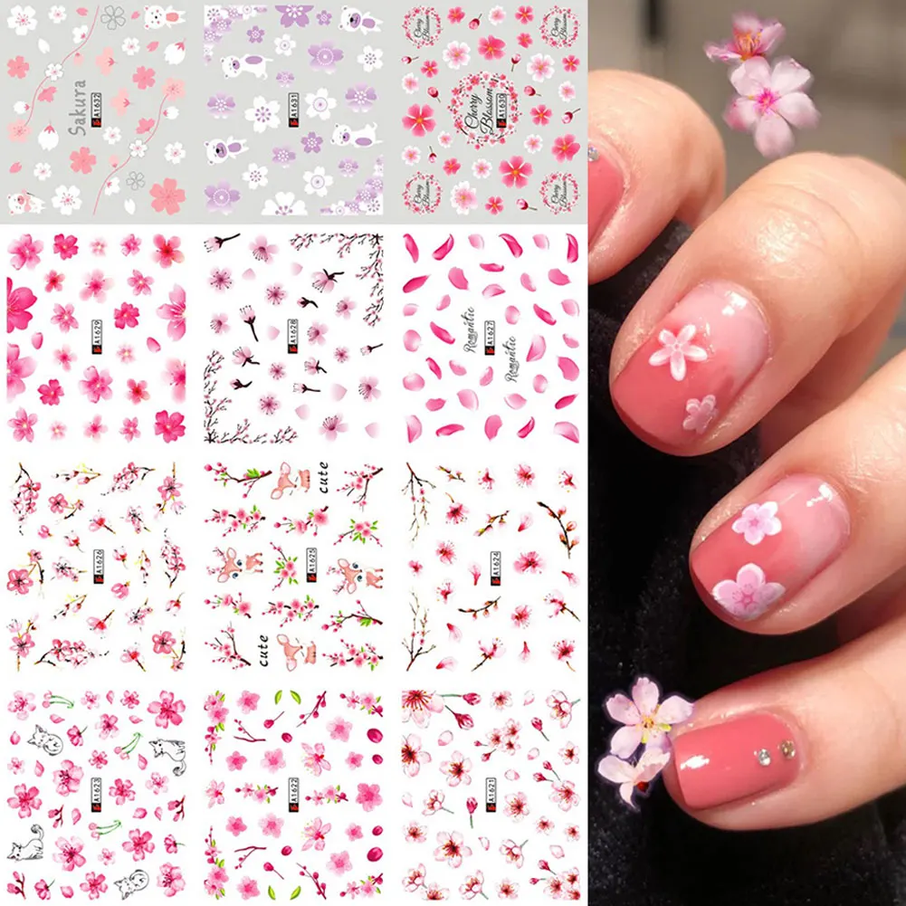 

12 Designs/Set Nail Stickers Set Mixed Floral Daisy Nail Art Water Transfer Decals Sliders Flower Leaves Manicures Decoration