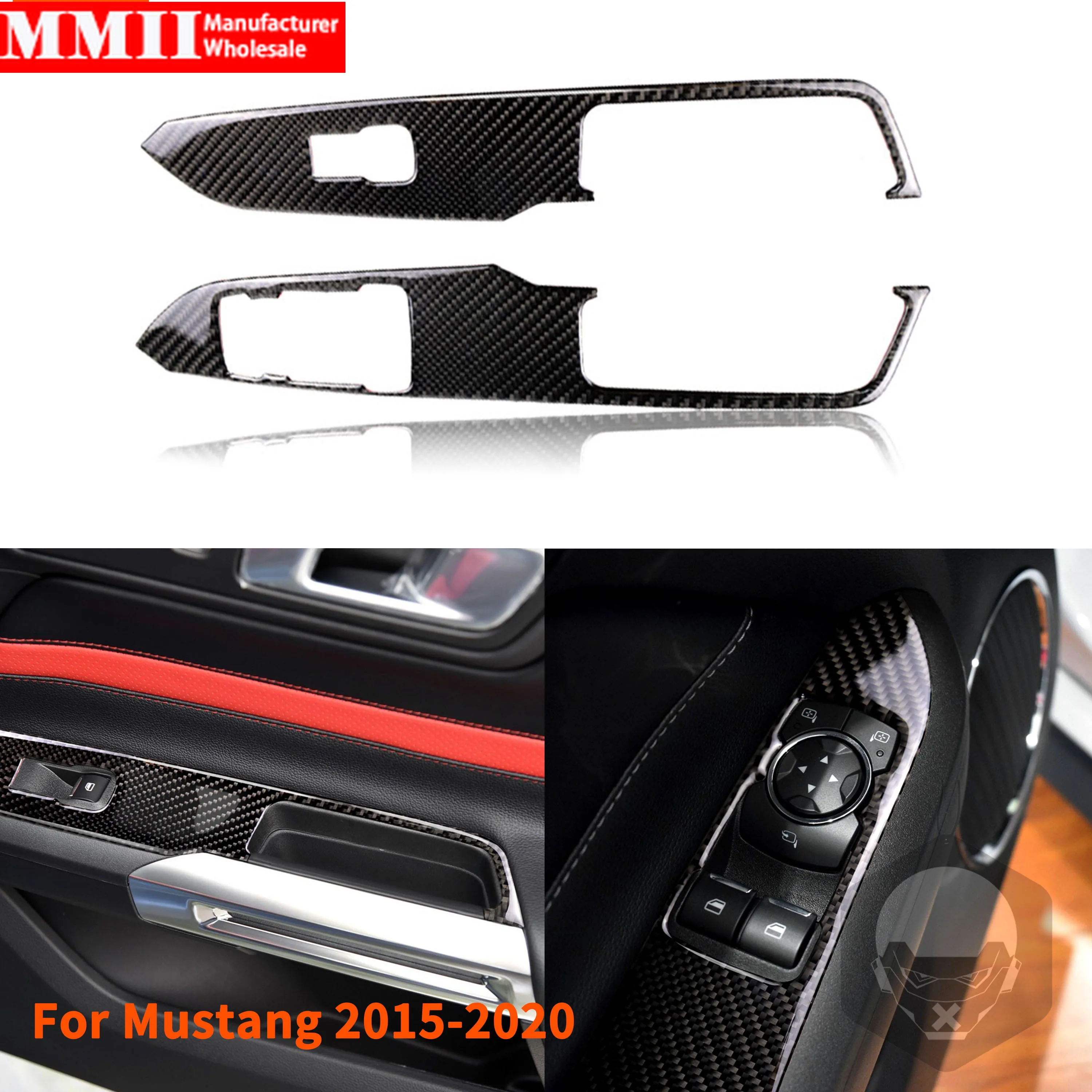 

Carbon Fiber Interior Accessories Windows Lift Control Switch Panel Frame Decoration Cover Sticker for Ford Mustang GT 2015-2021