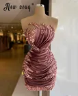 Женское коктейльное платье, короткое плиссированное платье мини для выпускного вечера, с открытой спиной, с бисером, 2021