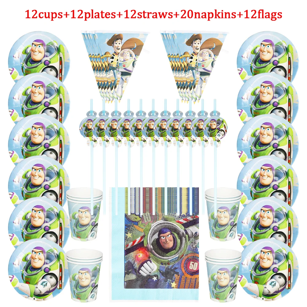 

Toy Story Children Birthday Party Supplies Baby Shower Boys Cups Plates Tableware Straws Woody Buzz Lightyear Disney Hot Sale