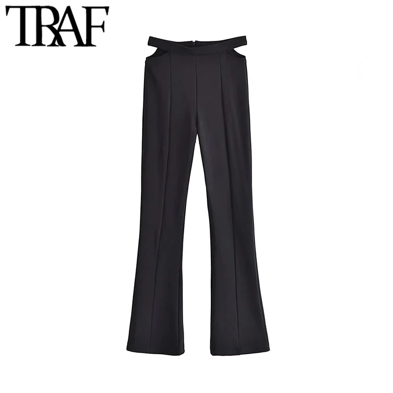 

TRAF Women Chic Fashion Hollow Out Leggings Pants Vintage High Elastic Waist Female Trousers Mujer