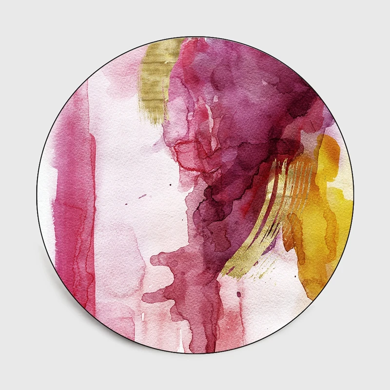Круглый ковер с абстрактными чернилами романтичный фиолетовый красный желтый