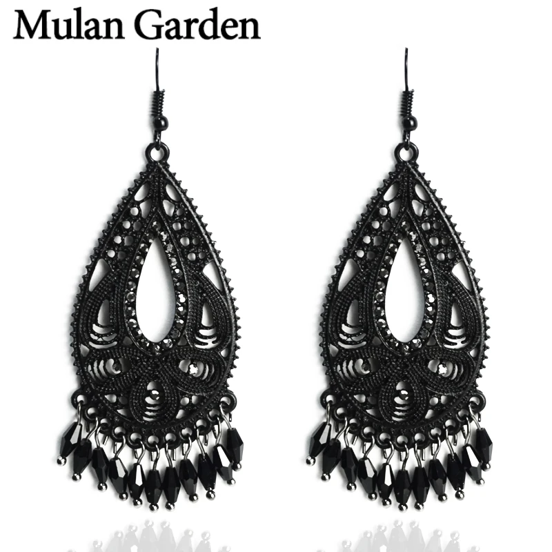 Черные металлические висячие серьги M & G с кисточками женские винтажные