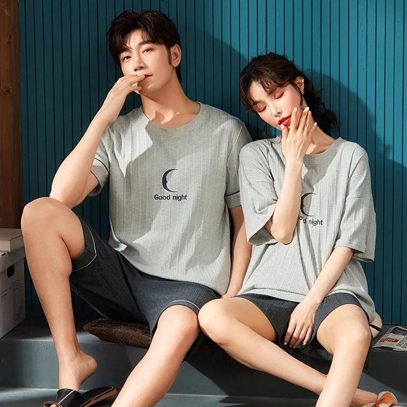 

Maiden Pajamas Couple Pajamas Sets Summer Casual Cotton O-neck Plus Size Homewear For Men Fashion Moon Printed Couples Sleepwear