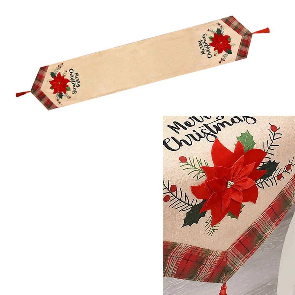 

Christmas Decoration Placemat Christmas Day Home Atmosphere Dress Up Linen Christmas Flower Table Runner
