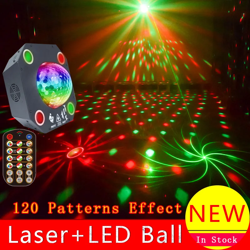 New UFO DMX Disco DJ KTV Stage Lights 120 Pattern Laser Strobe Magic Ball Lights LED Spaceship Party Light  With Remote Control