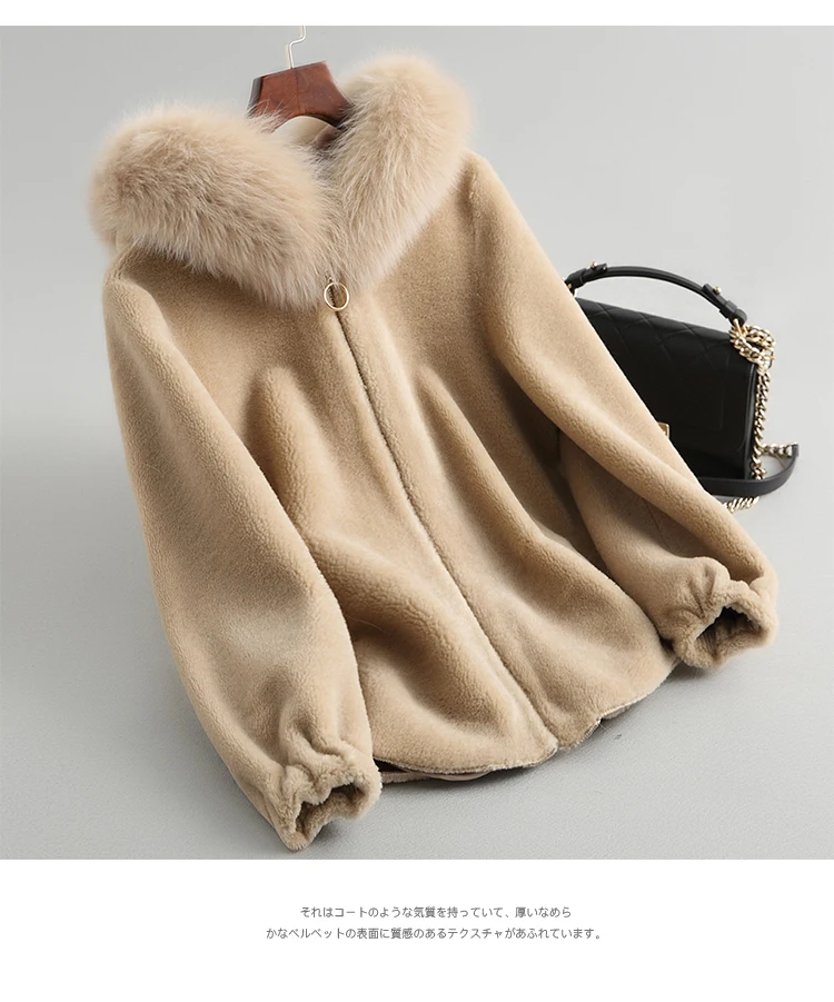 AYUNSUE Real Fur Coat Female Jacket Winter Coat Women Clothes Fox Fur Collar Hooded Short Wool Fur Jacket 7623 KJ2884