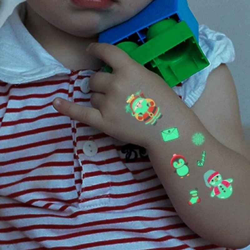 1 лист светящаяся детская Временная тату наклейка поддельная Рождественская