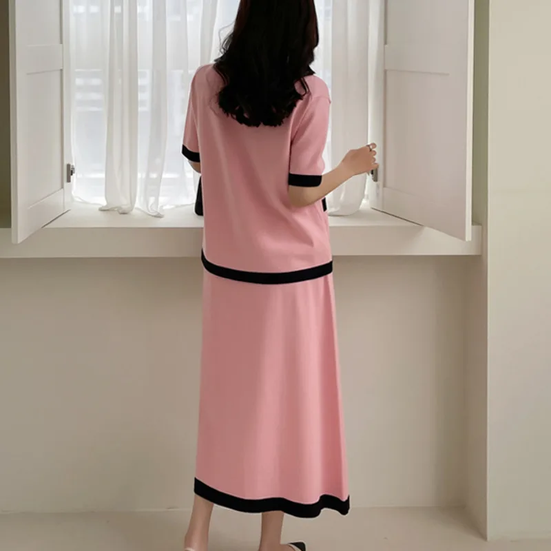 

Korean Casual Loose 2 Piece Set Women Knitted Cardigan Sweater + Skirt Suits Fashion Single Breasted Tops Skirts Two Piece Set