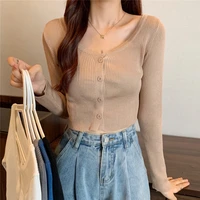 white knitted women clothing slim long sleeve sweater solid o neck short crop top femme tricot open stitch sweater spring autumn