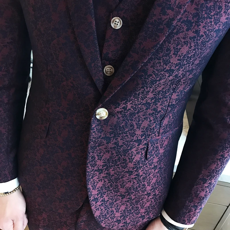 Цвет красного вина жаккард 3 шт костюм для свадьбы мужской жениха выпускного