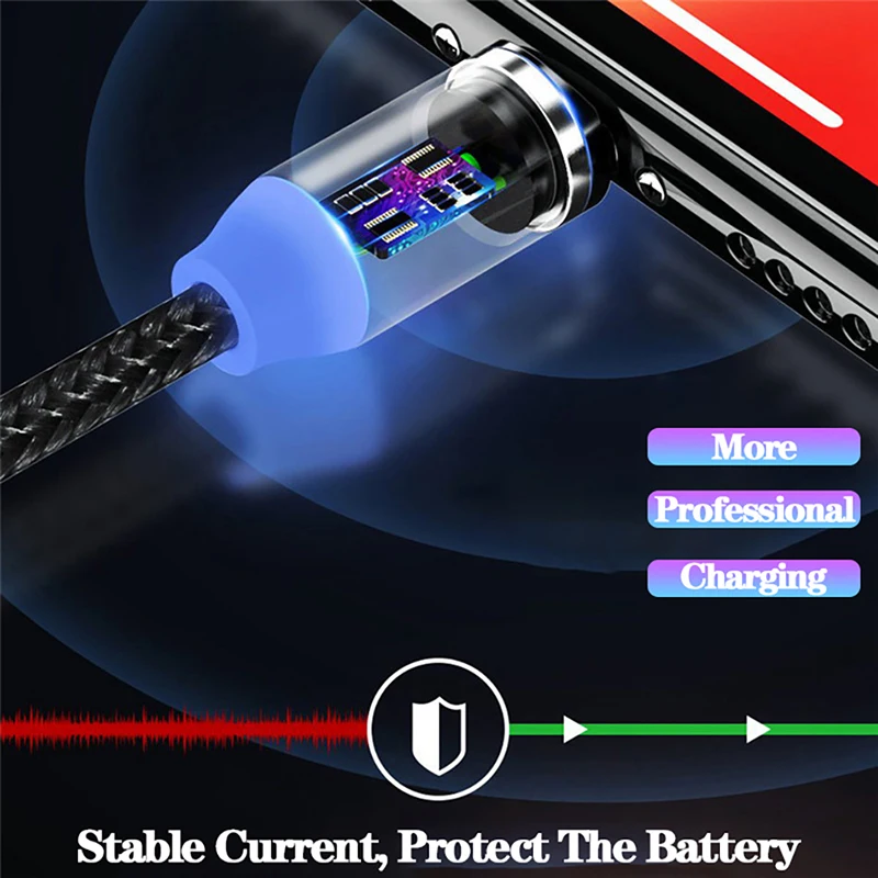 Магнитный светодиодный кабель Micro USB Type-C для iPhone X 7 8 11 Pro Huawei Samsung Xiaomi LG магнитный