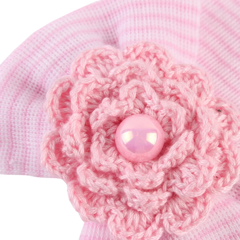 Newborn Baby Hat Toddler Warm Hats Cotton Striped Caps Soft Hospital Pink White Boys Girls Bow Beanies for New Born 0-6M | Детская