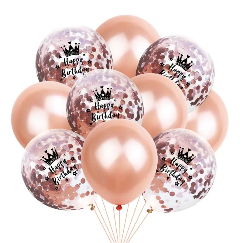 10 штук 12-дюймовых латексных шаров с конфетти Rose Gold с цифрами для дня рождения Happy 16, 18, 21, 30 лет для украшения взрослой вечеринки.