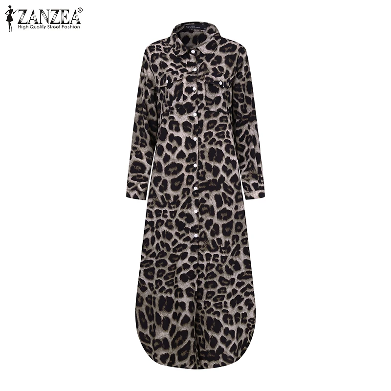 Длинное платье-рубашка с леопардовым принтом на осень | Женская одежда