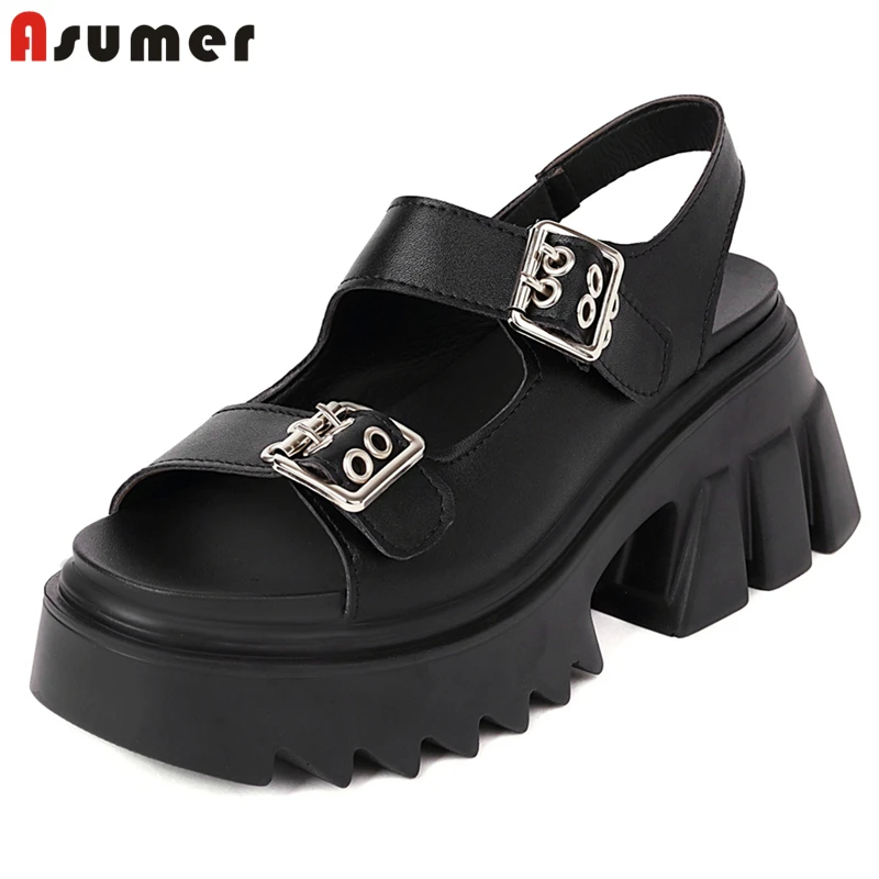 

Asumer Plus Size 34-43 Platform Sandals Women Shoes Buckle Pu Leather Summer Casual Female Sandals Ladies Dress Shoes