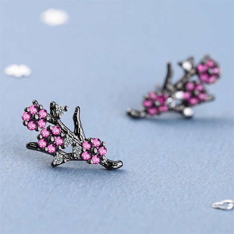 Милые серьги с ветками сливы набор колец для женщин ювелирное изделие