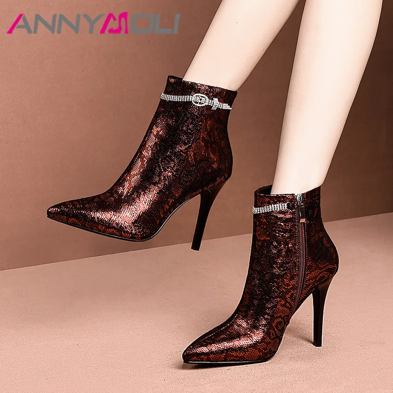 Женские ботильоны из овечьей кожи ANNYMOLI зимние полусапожки натуральной на тонком