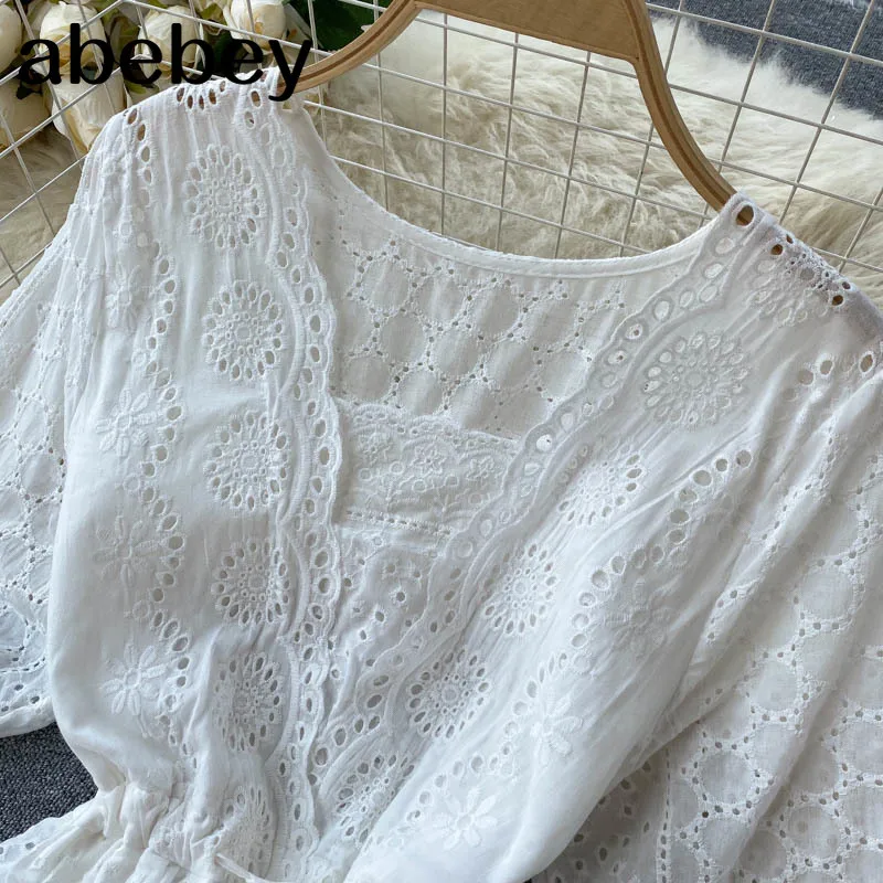 

Women Sweet French Lace DressV Neck Short Sleeve Sashes A-line Dresses Summer Fashion Streetwear Midi Dress