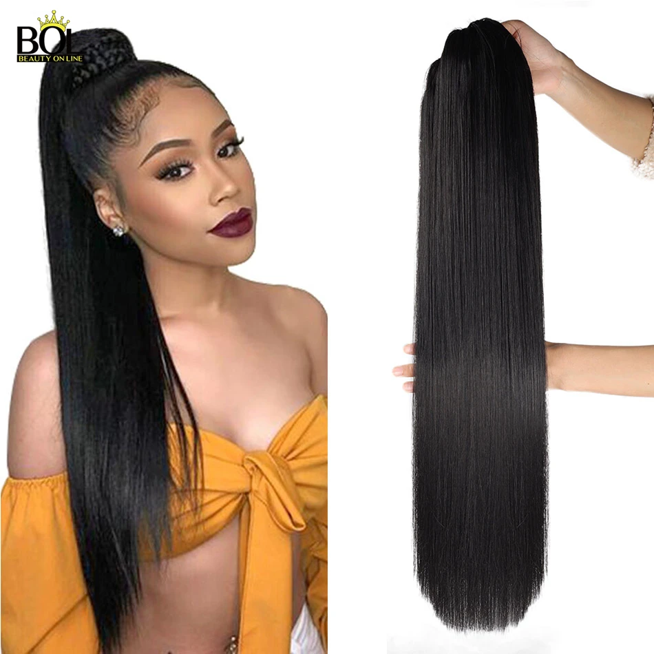 Синтетический длинный прямой хвост BOL 24 дюйма черного цвета удлинитель волос на