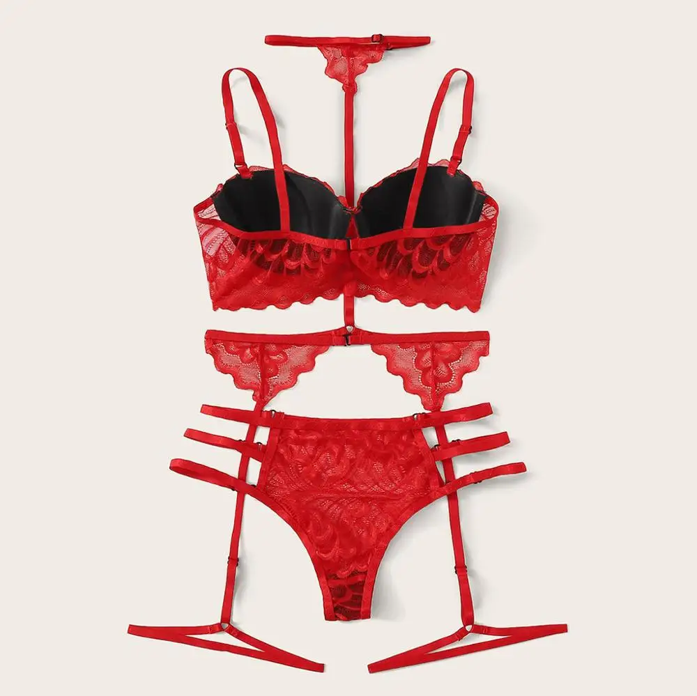 Комплект женского кружевного нижнего белья с цветочным узором и без косточек |