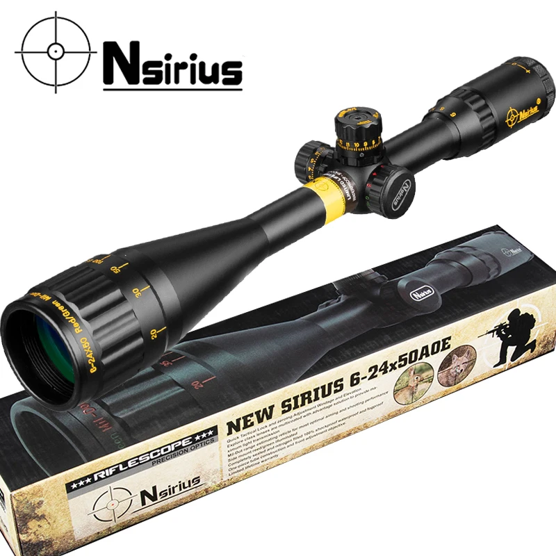 Nsirius 6 24X50 Aoe Goud тактический прицел оптический Rod Groen Llluminate Crosshair Охотничья