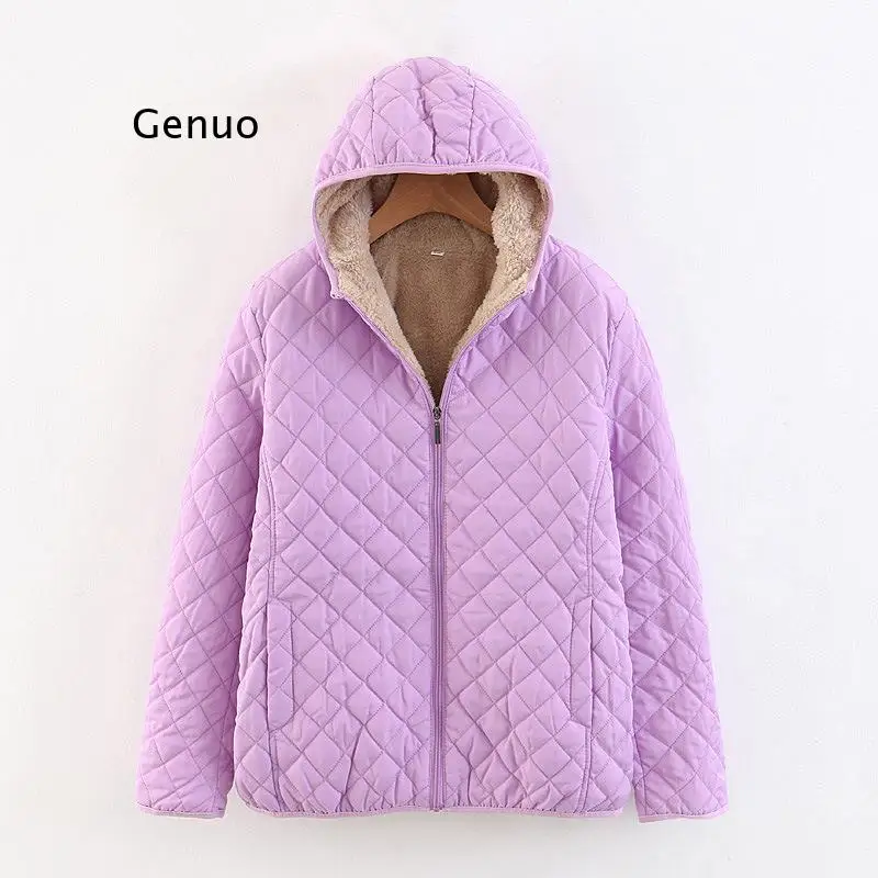 Women Autumn Winter Parkas Coat Jackets Female Lamb Hooded Plaid Long Sleeve Warm Winter Jacket  S~3Xl Casaco Feminino