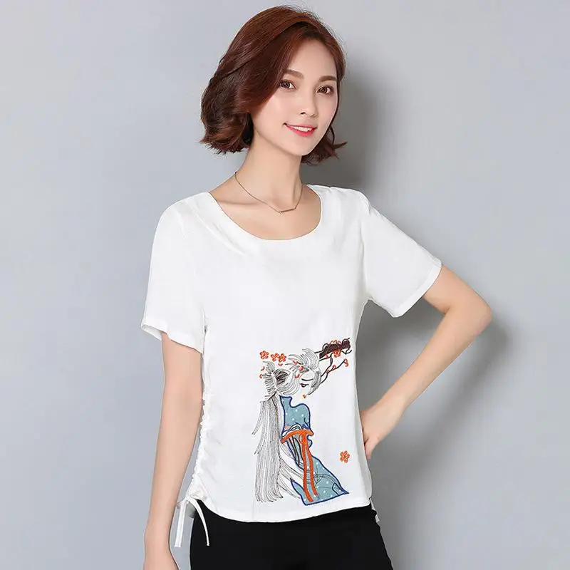 

2020 Women Short Sleeve Shirt Top Red Garment lvory