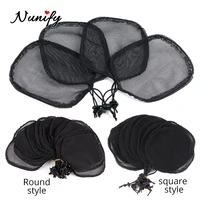 nunify 5pcslot drawstring ponytail net black color hair net for making ponytail afro puff bun net weaving cap wig making tool
