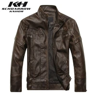 kh new brand mens motorcycle leather jacket stand collar bomber jacket jaqueta de couro masculina casual warm leather coat male