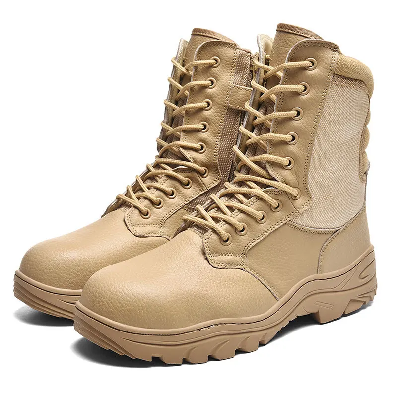 

Large size spring new high top Oxford cloth outdoor boots tactical training cowhide shoes hiking boots men's leisure sports