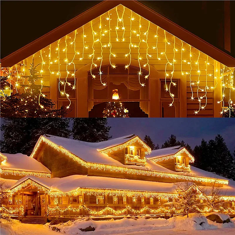 

5M Christmas lights waterfall Outdoor LED Curtain String Lights Garland Fairy Light Drop 0.4-0.6m Garden Street Eaves Decoration