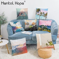 mountain tree print plush cushion cover for sofa building pattern throw pillow cover home decor living room square pillowcase