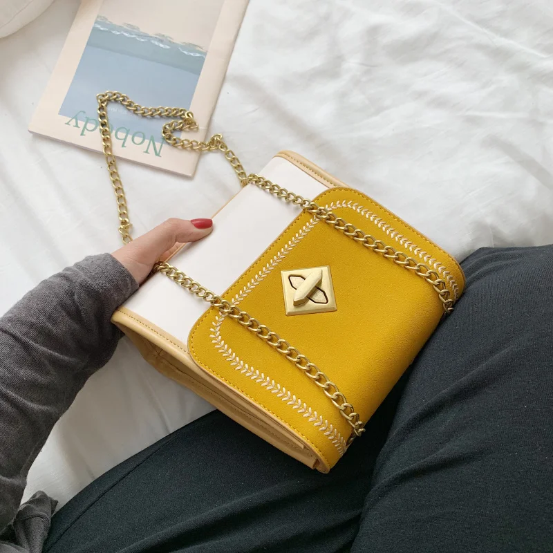 

Contrast Color Scrub Leather Crossbody Bags For Women 2019 Chain Shoulder Messenger Bag Luxury Handbags and Purses