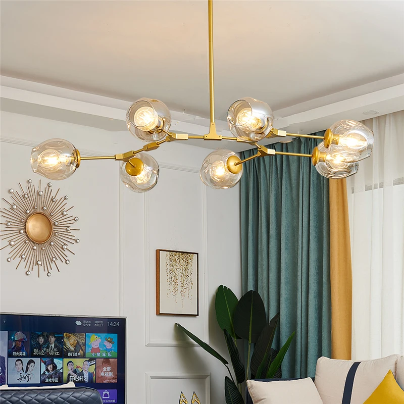 Candelabros modernos para sala de estar, lámpara colgante con bola de cristal de estilo nórdico para decoración interior y cocina