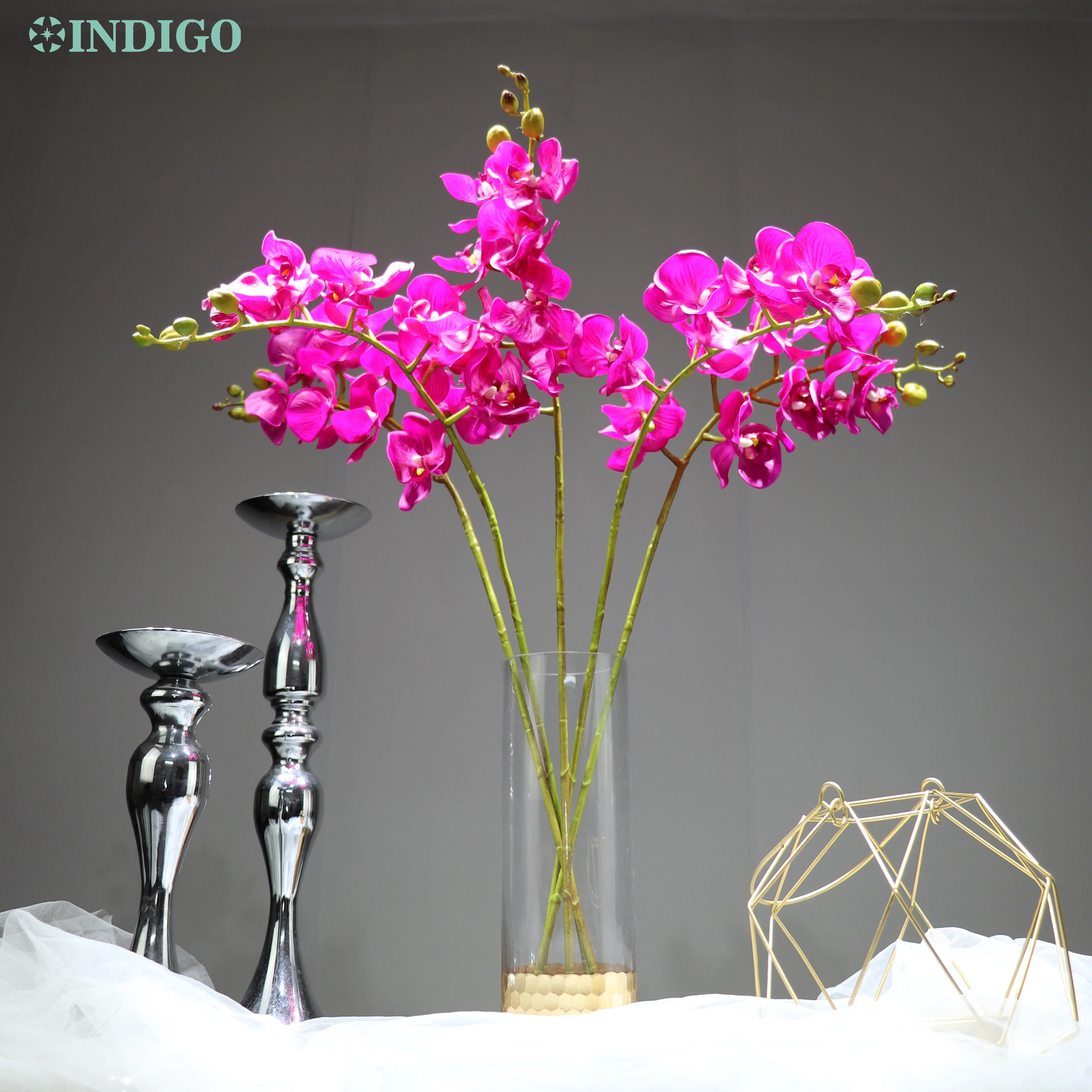 

INDIGO- 5pcs/Lot Phalaenopsis Latex Coating Orchid Flower Real Touch Artificial Flower Wedding Party Fake Flower Interior Trim