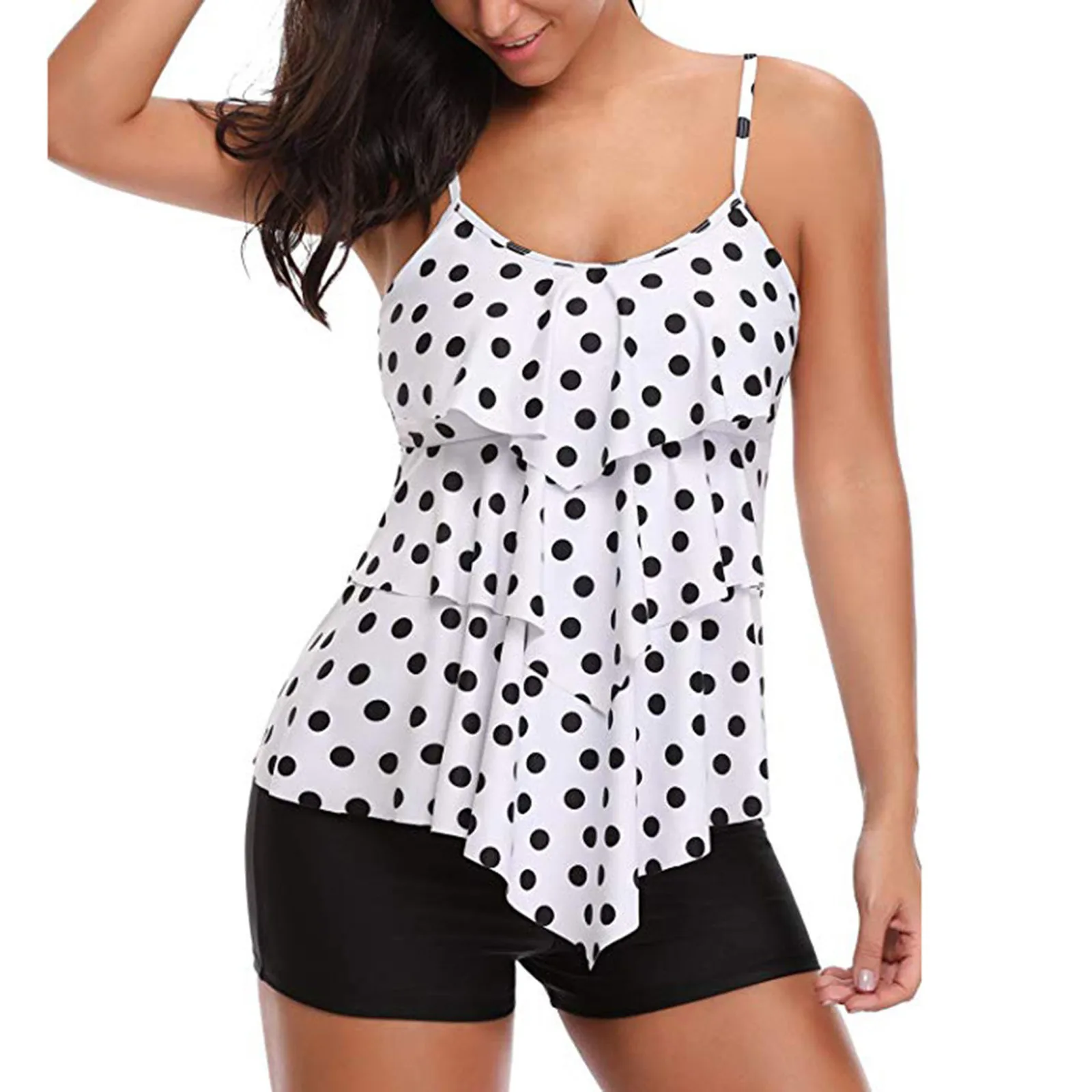 

Swimsuit For Women Two Piece Double Flounce Flounce Printed Top With Bottom Tankini Set Swimwear 2021 Summer New Bathing Suit