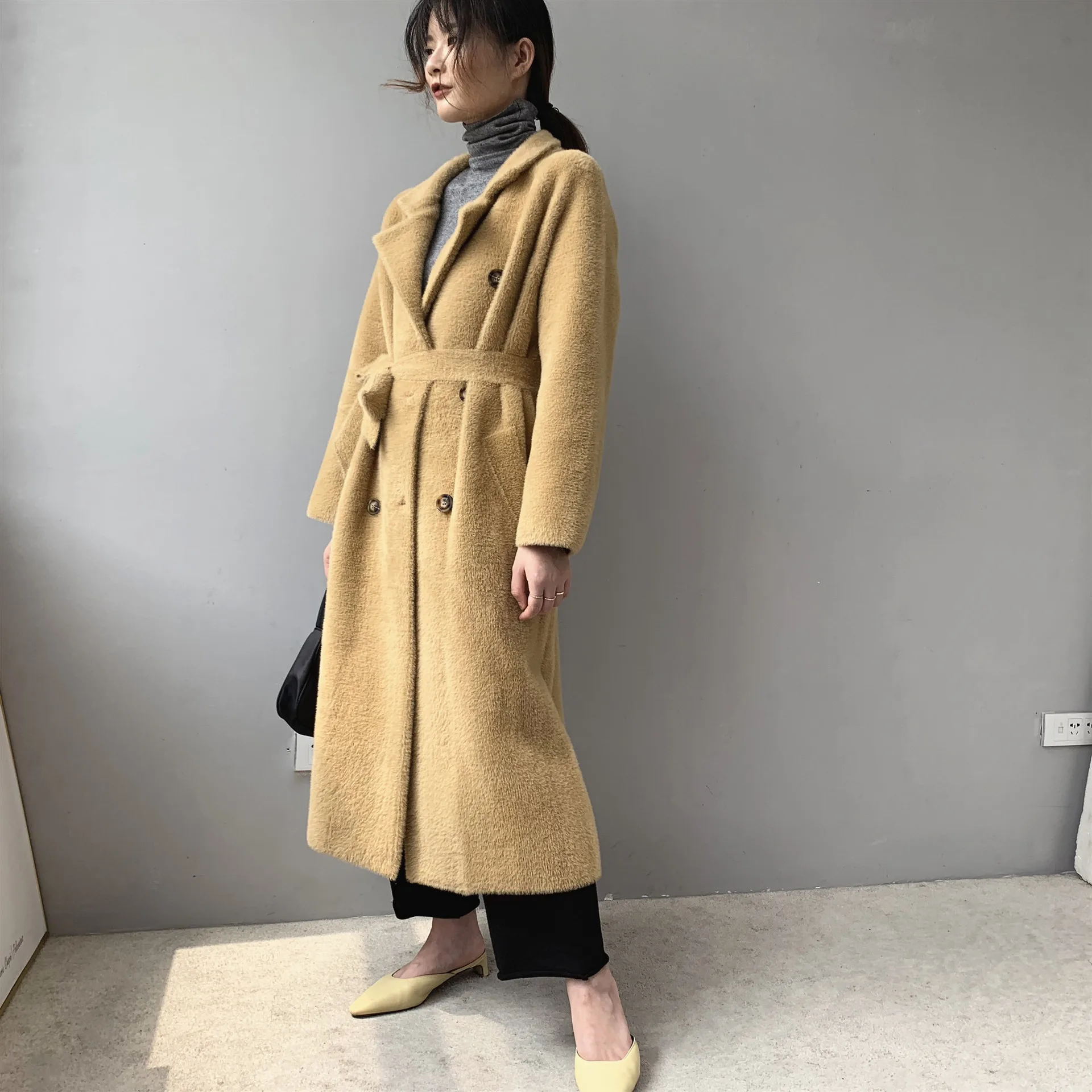 

Женский длинный вязаный шерстяной свитер из искусственного меха норки