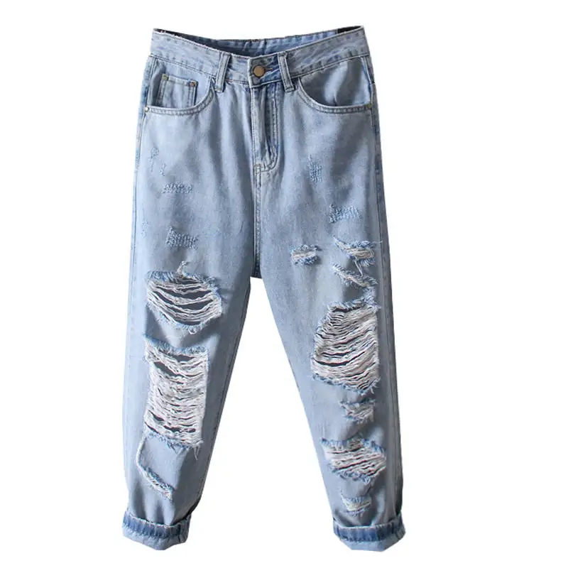 2020 Trousers Women Large Size Jeans Female Casual Loose Ripped for Denim Pants Streetwear Mom HK410 | Женская одежда